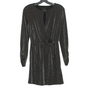 Greylin Womens Dress Surplice Mini Keyhole Long Sleeve Metallic Black Size XS FH